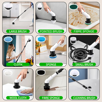 Electric Scrubber Cordless - Power Spin Scrubber for Bathroom, Shower & Tile Cleaning with 9 Brush Heads, Rechargeable - Grout, Floor, Sink Cleaner